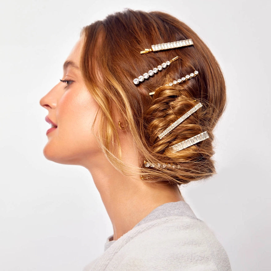 Rhinestone Bobby Pins 4 Pcs Set - Gold