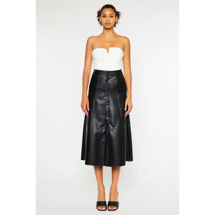 Blackout Chic Front-Button Midi Skirt {S-XL} - KaraMarie