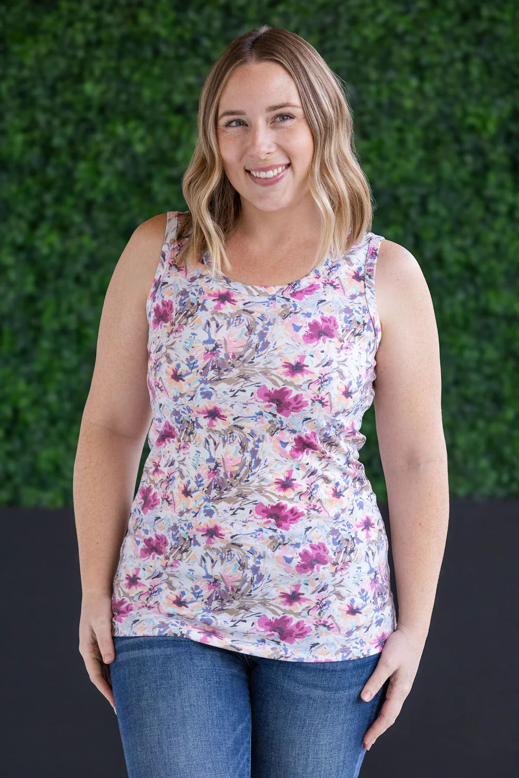 MM Ava Tank - Pink & Periwinkle Abstract Floral