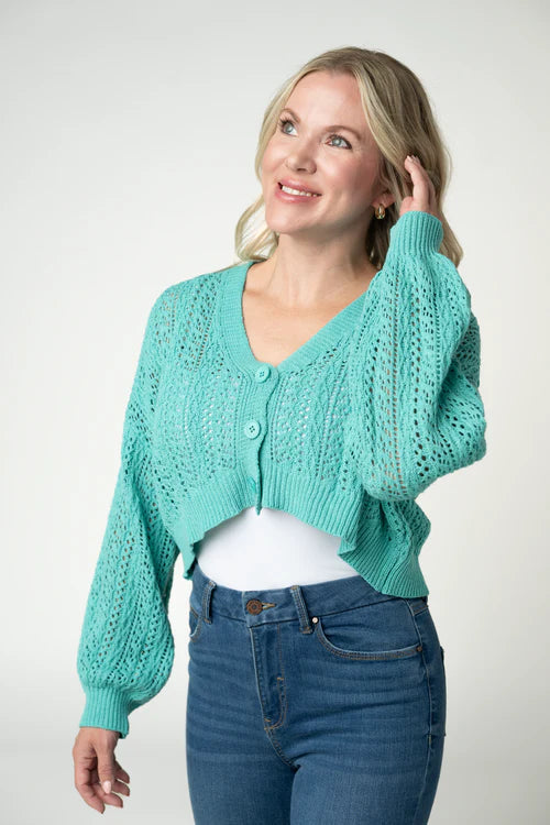 MM Callie Cropped Cardigan - Aqua {S-XL}