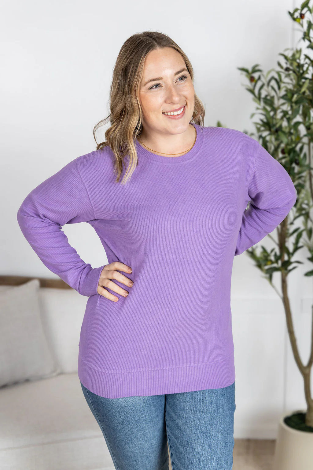 MM Corinne Ribbed Pullover Top in Purple