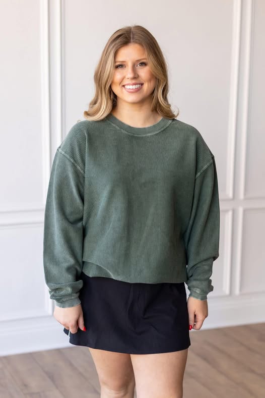 Moon Ryder Corded Crew in Olive Green {XS-2X}