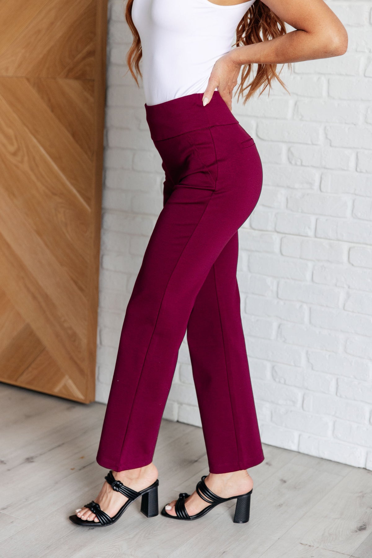 Magic Straight Pants in Wine - KaraMarie