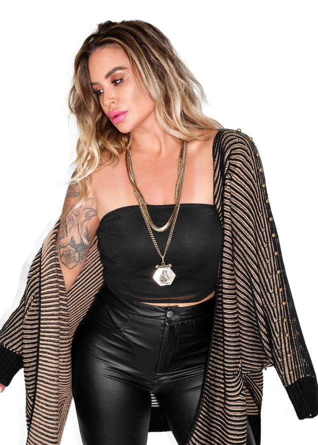 Studded Statement Side Slit Cardigan {S/M} - KaraMarie