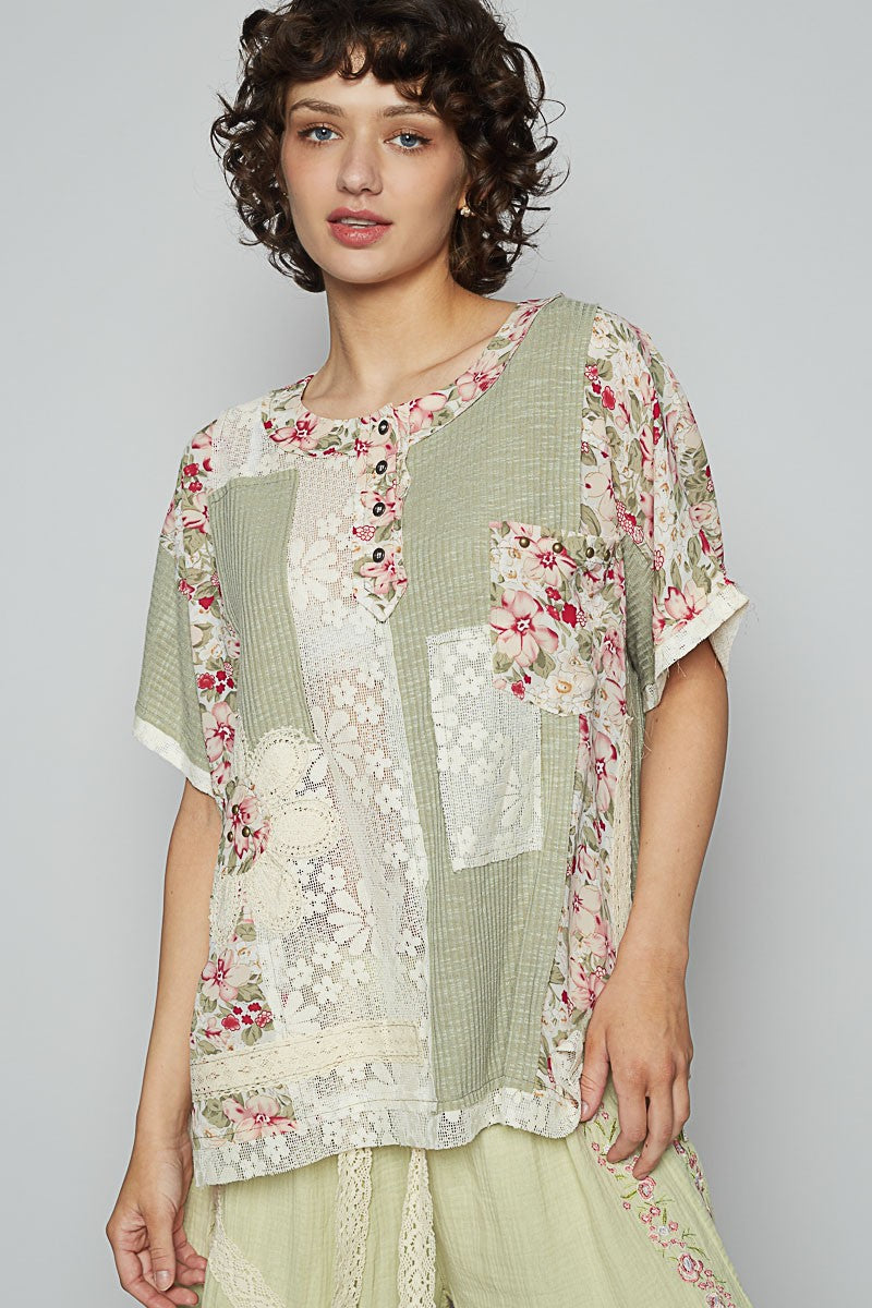 Garden Patch Lace Top in Sage