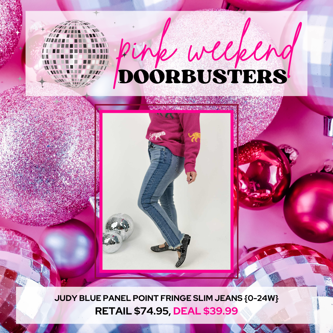 PINK DOORBUSTER! Judy Blue Panel Point Fringe Slim Jeans {0-24W} - KaraMarie