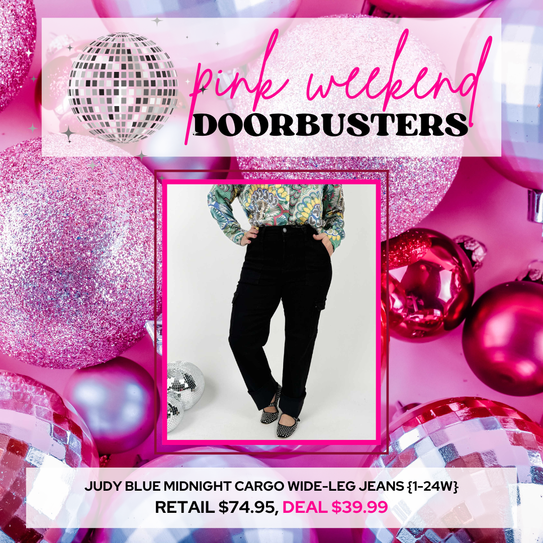 PINK DOORBUSTER! Judy Blue Midnight Cargo Wide-Leg Jeans {1-24W}