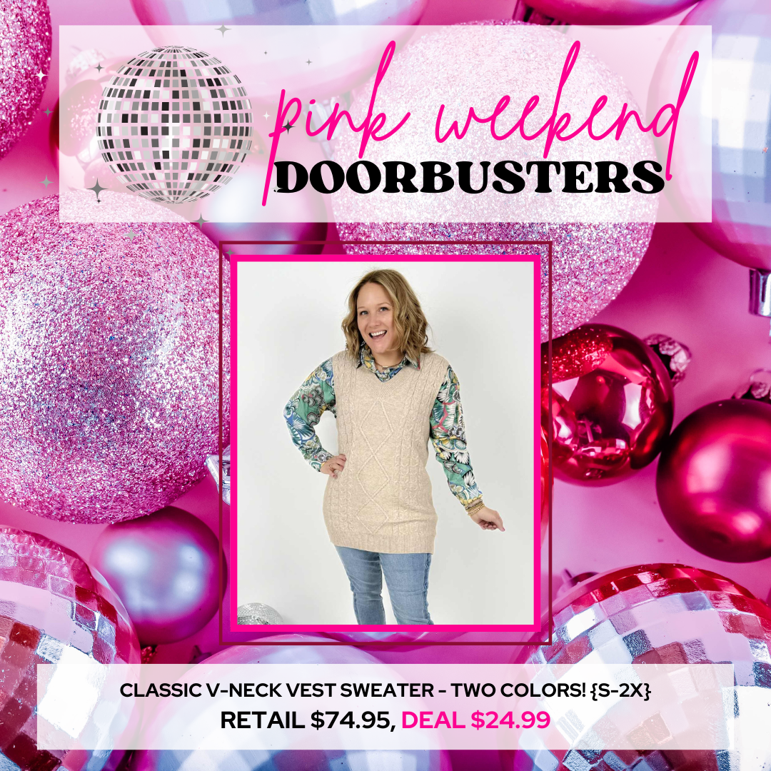 PINK DOORBUSTER! Classic V-Neck Vest Sweater - Two Colors! {S-2X} - KaraMarie