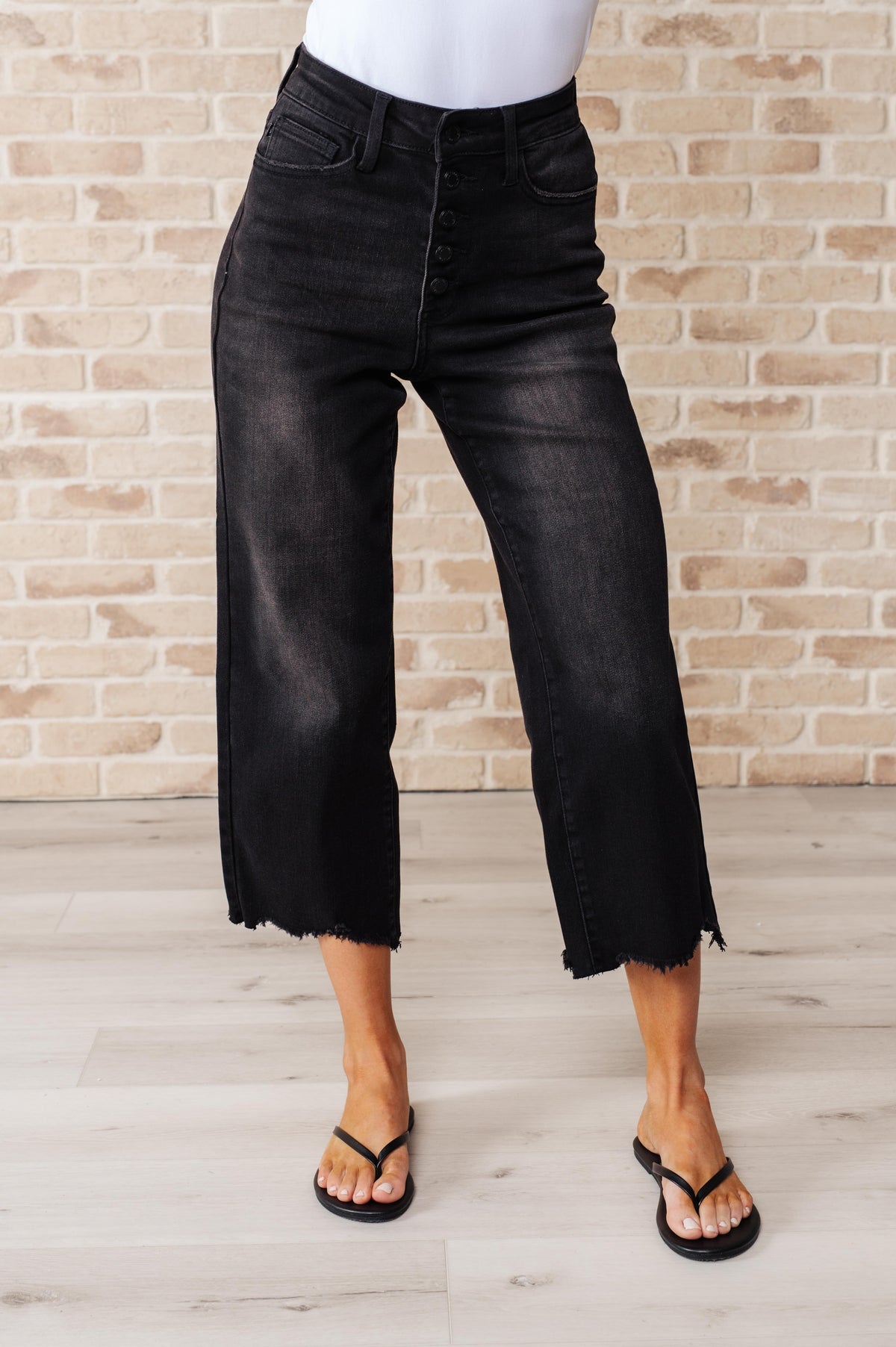 Ryan High Rise Button Fly Wide Leg Crop Jeans - KaraMarie