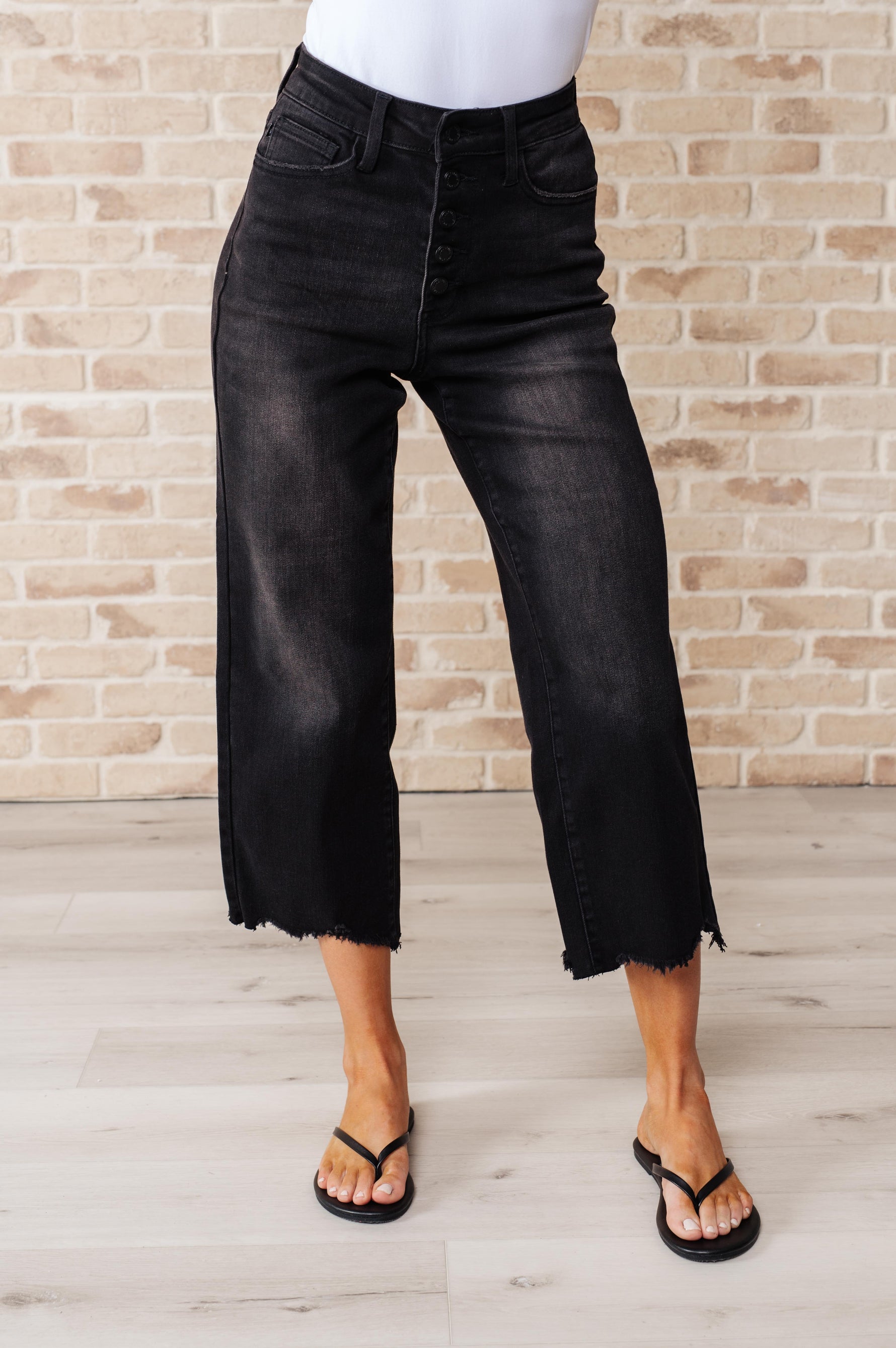Ryan High Rise Button Fly Wide Leg Crop Jeans - KaraMarie