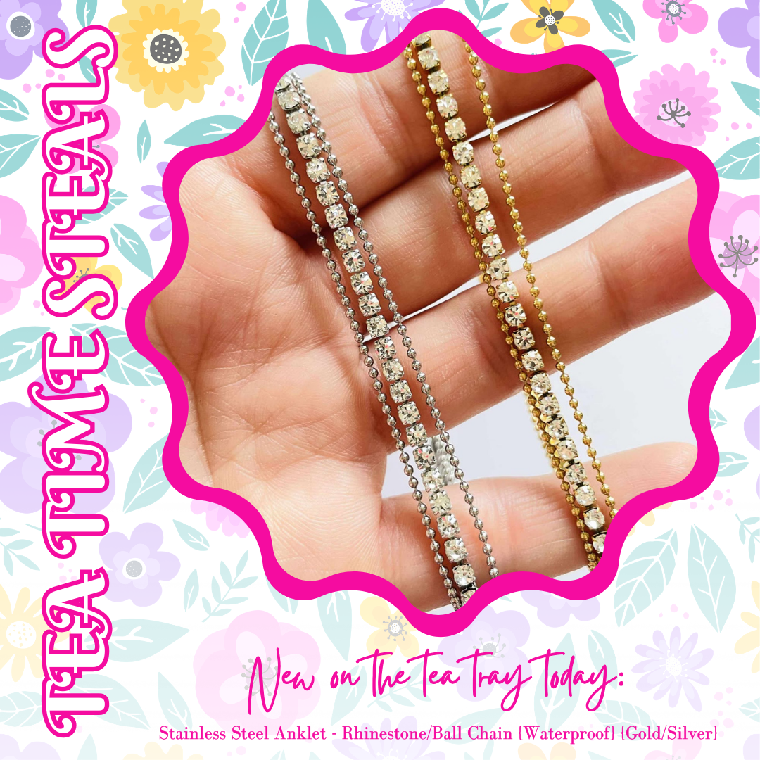 Stainless Steel Anklet - Rhinestone/Ball Chain {Waterproof} {Gold/Silver}