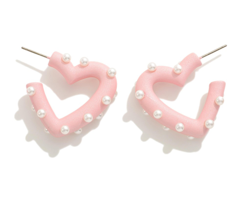 Small Pearl Studded Heart Hoop Earrings {Multiple Colors}