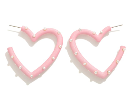 Large Pearl Studded Heart Hoop Earrings {Multiple Colors}