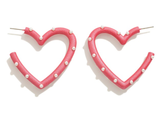 Large Pearl Studded Heart Hoop Earrings {Multiple Colors}