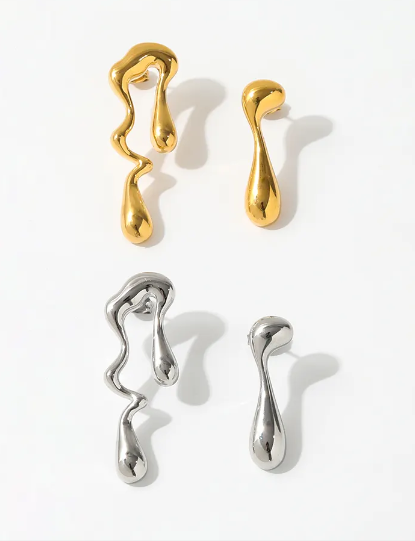 Asymmetrical Fluid Earrings - GOLD or SILVER {Waterproof Jewelry!} - KaraMarie
