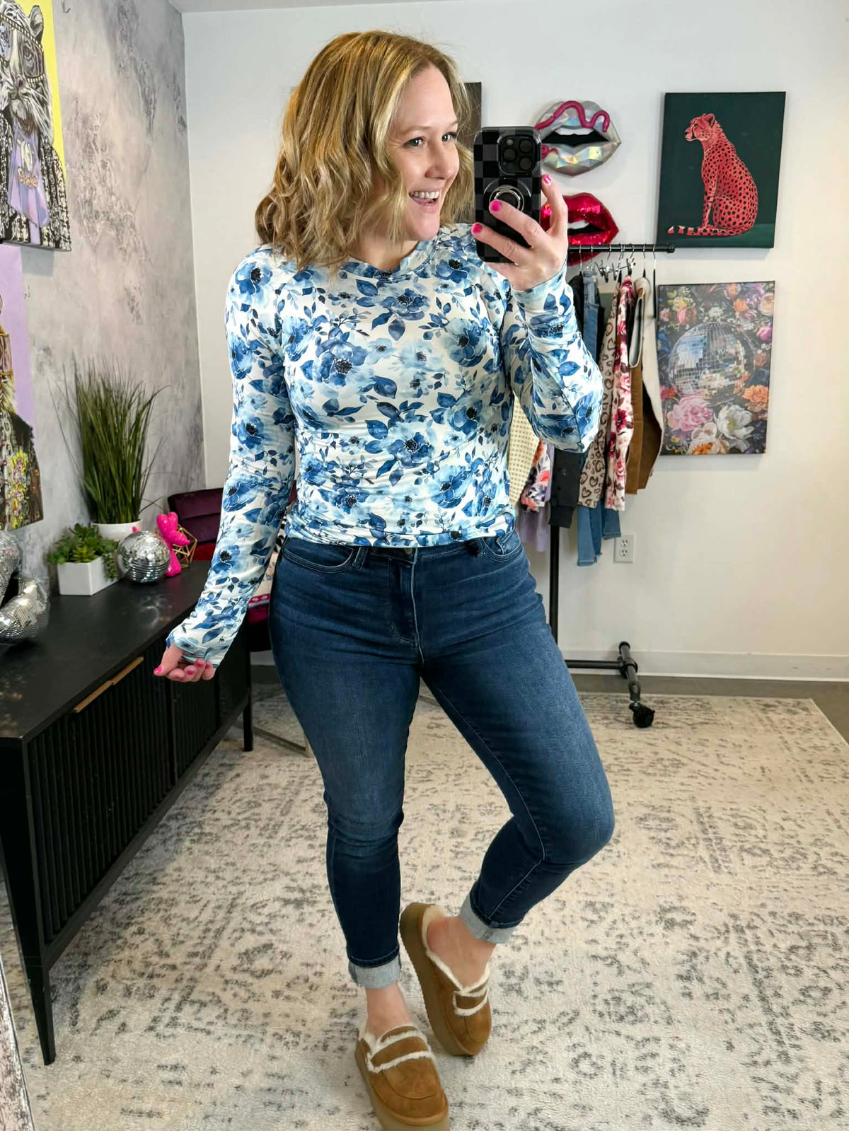 MM Blair Long Sleeve Top - Sapphire Floral {XS-3X} - KaraMarie
