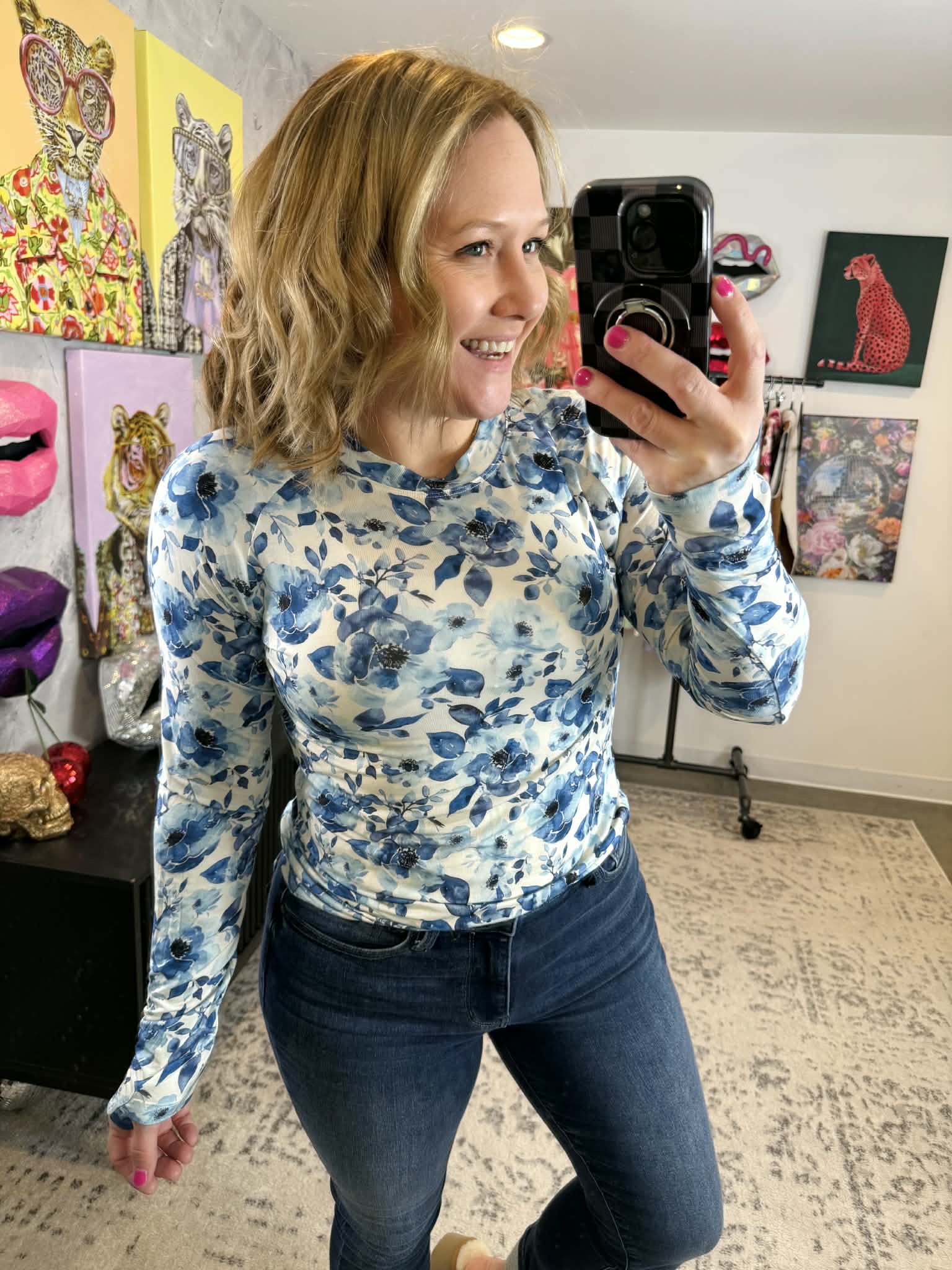 MM Blair Long Sleeve Top - Sapphire Floral {XS-3X} - KaraMarie