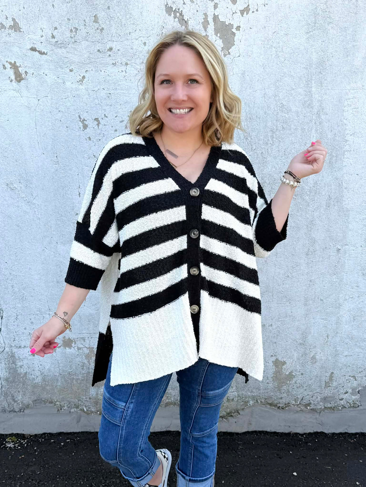 Layered Comfort Buttoned Cardigan in Black {S-L} - KaraMarie