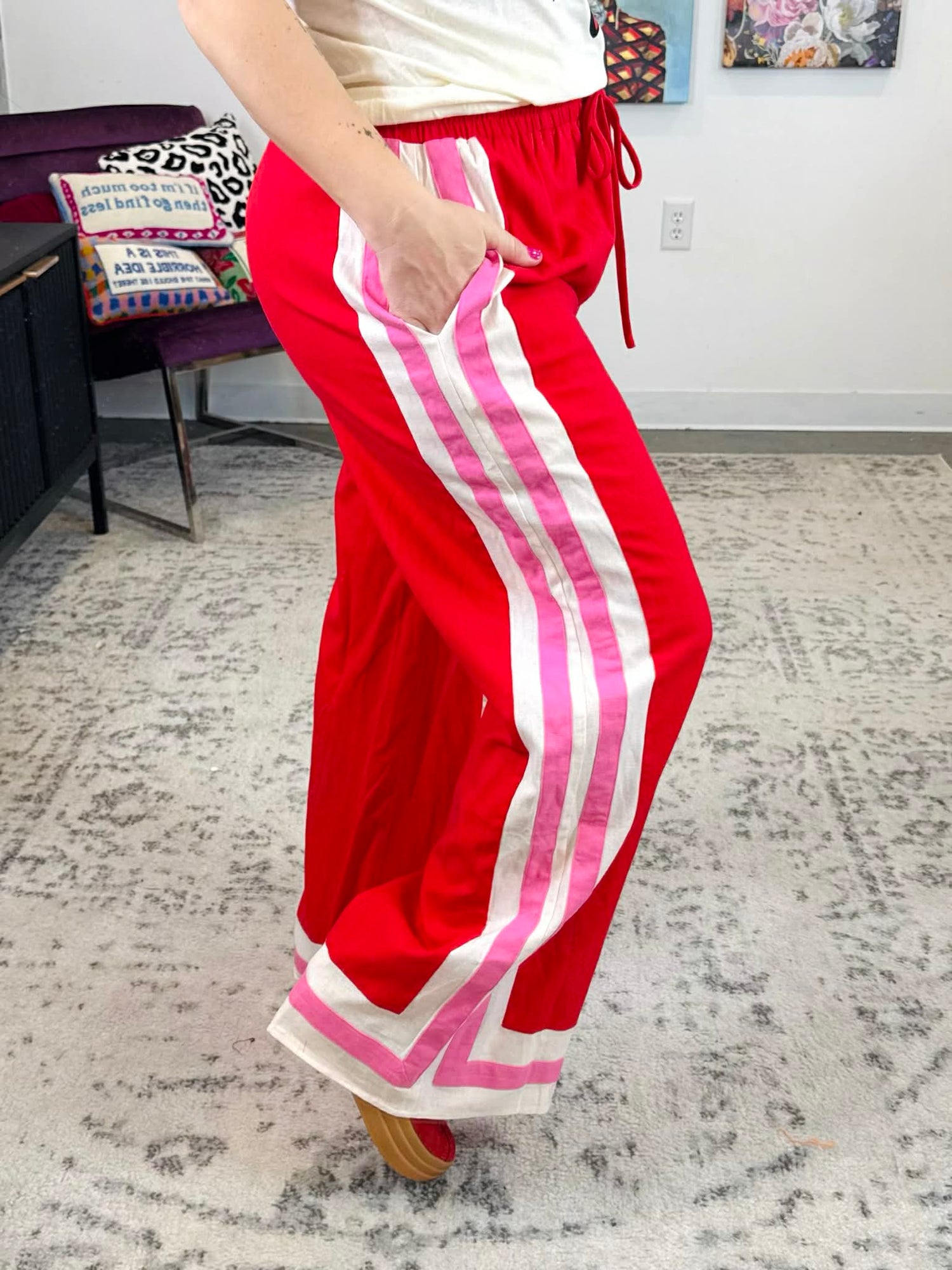 Frame Walk Wide-Leg Pants in Red {S-L} - KaraMarie