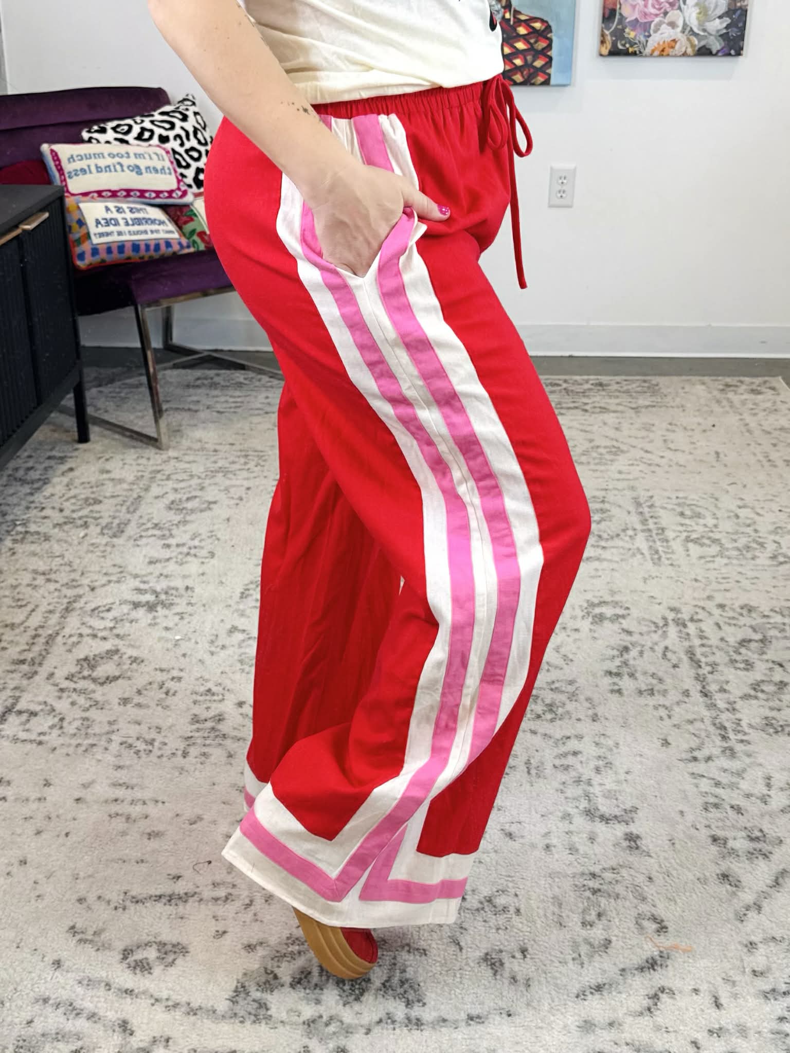 Frame Walk Wide-Leg Pants in Red {S-L} - KaraMarie