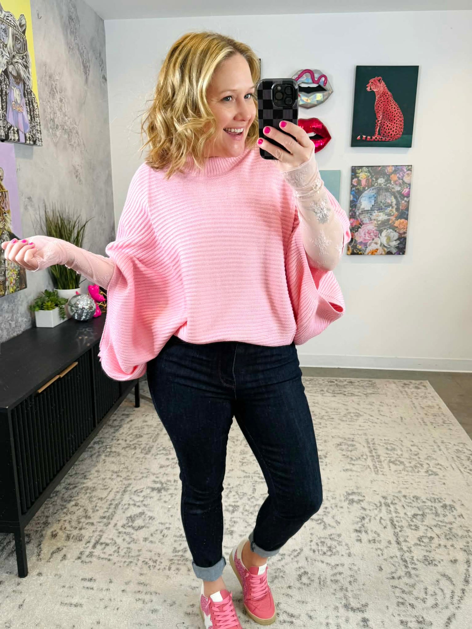 Meg Pullover Poncho - Pink {XS/OS/CURVY}