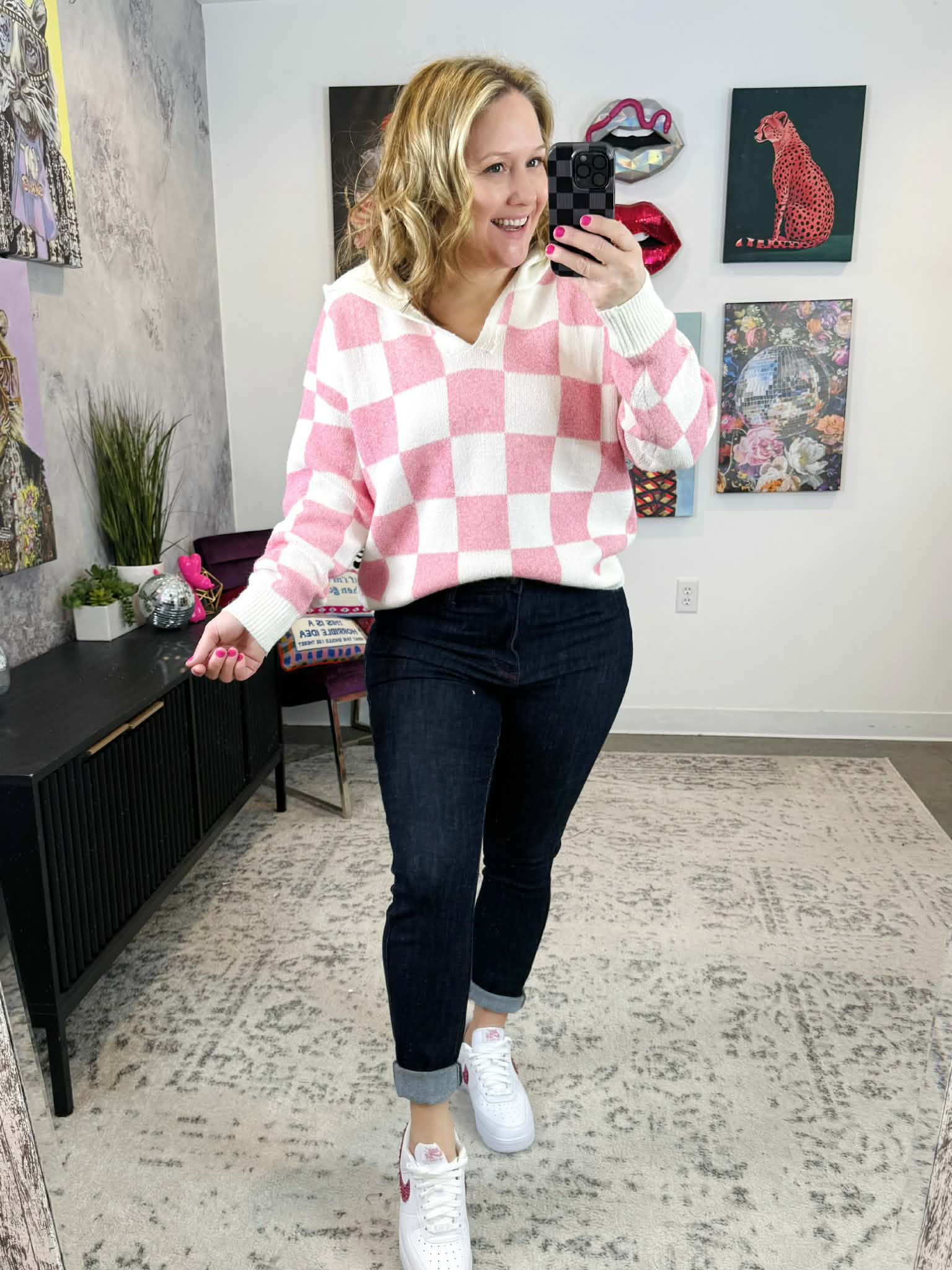MM Checkered Hoodie - Pink & White {S-3X} - KaraMarie