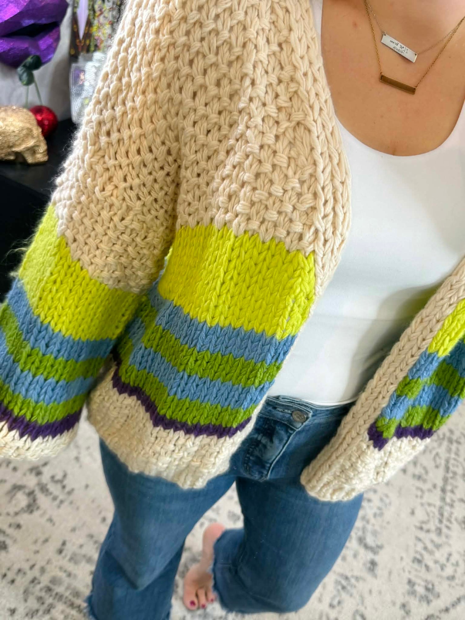 Blakeley Charlotte Knit Cardigan in Green Stripe {OS/PLUS}