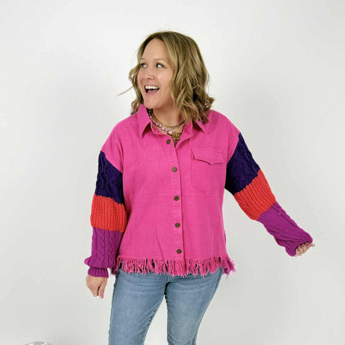 PINK DOORBUSTER! Fringe Vibe Shacket{S-L} - KaraMarie