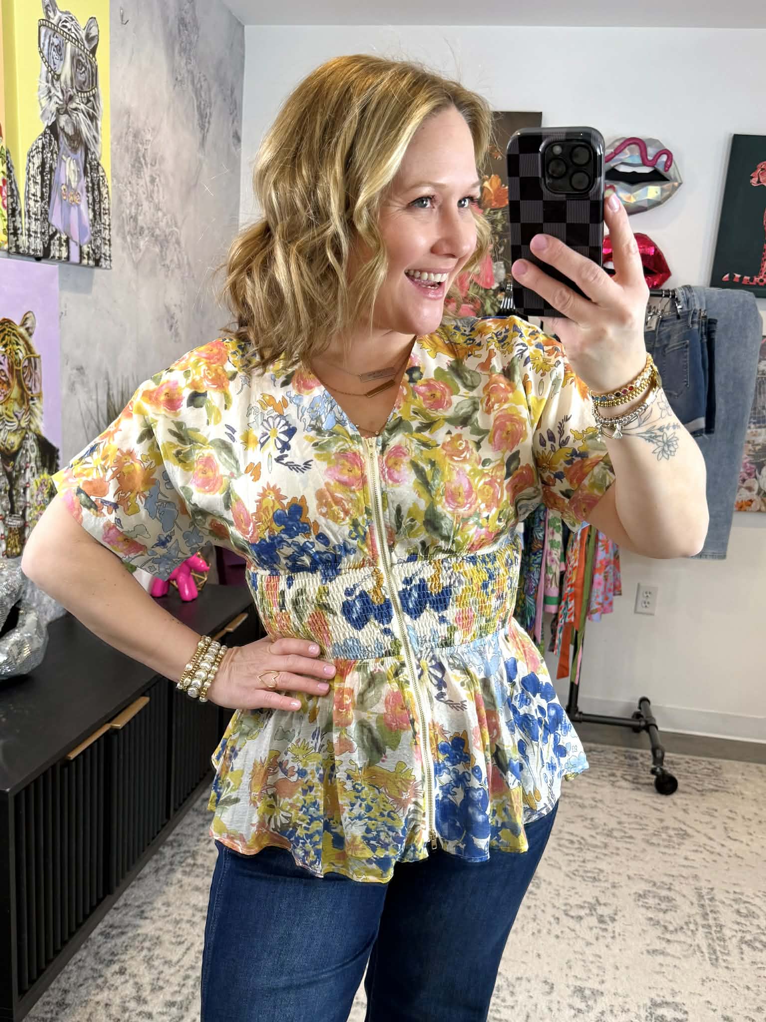 Flora Zip Blouse {S-L} - KaraMarie