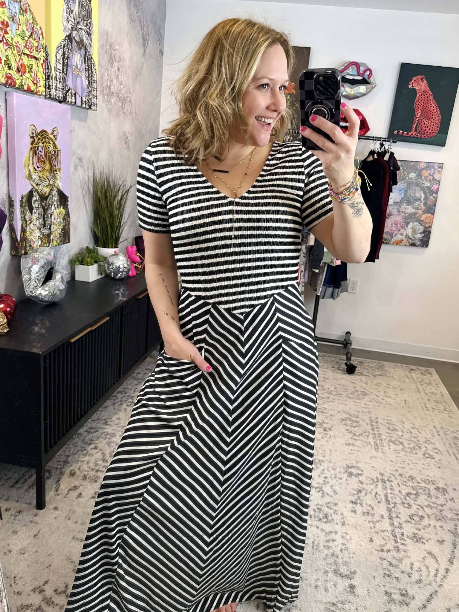 Blakeley Calista Stripe Dress - White/Black {XS-2X} - KaraMarie