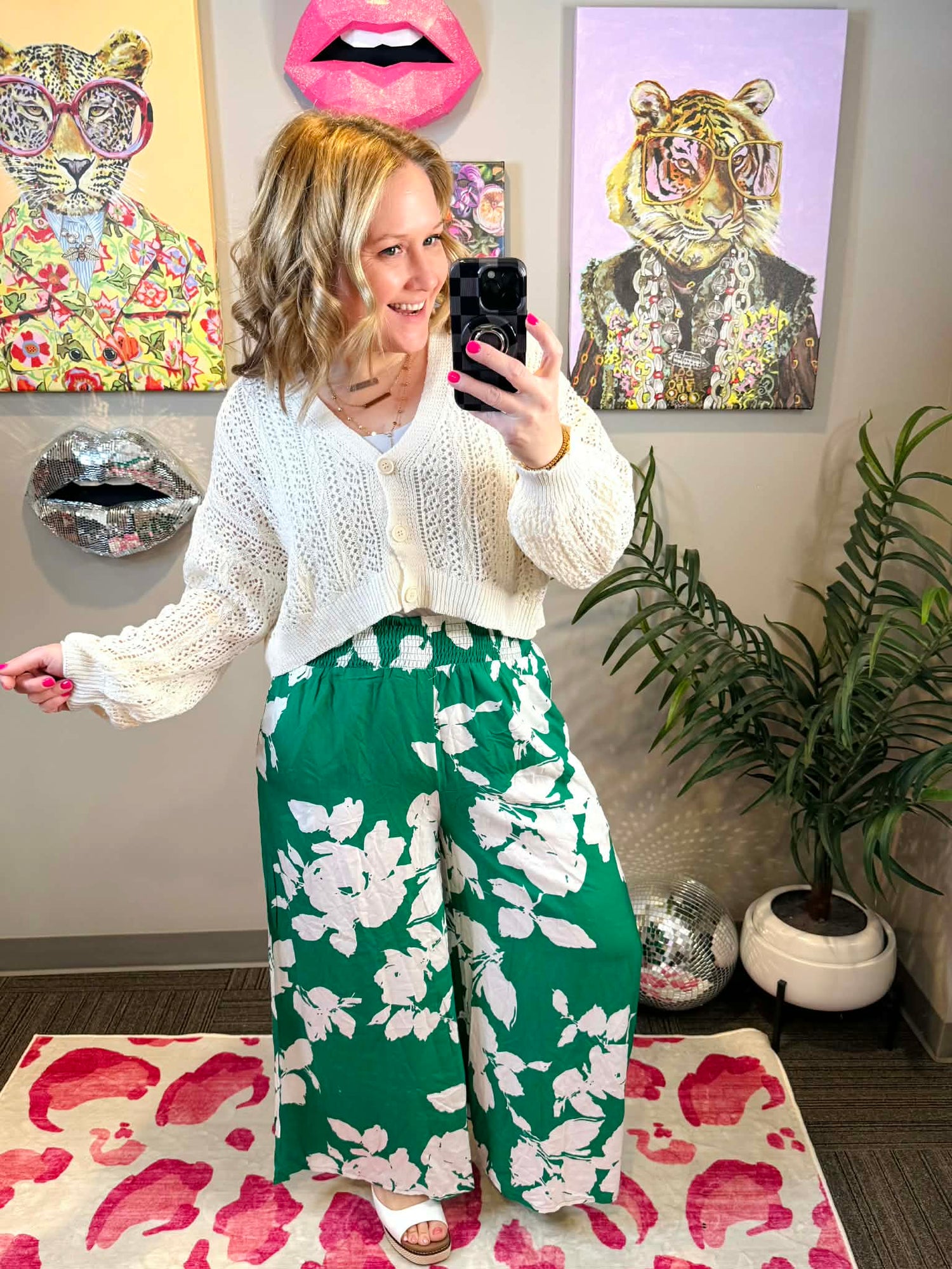 Amanda Wide-Leg Pants - Green Floral {S-3X}
