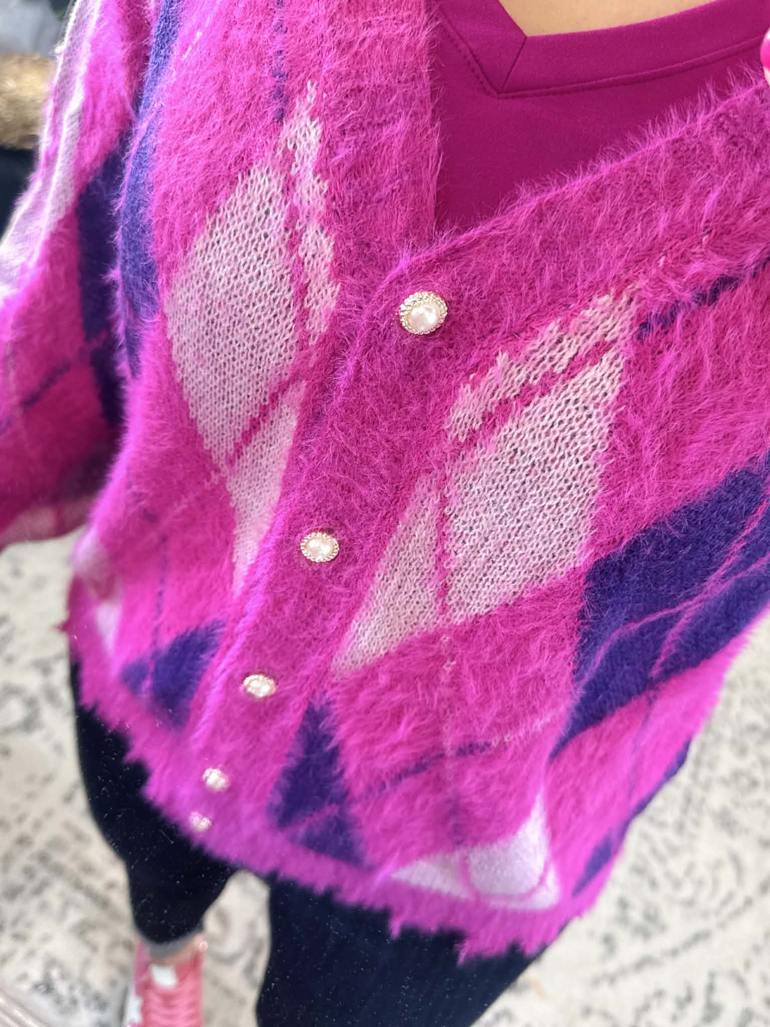 Fuschsia Fairway Sweater Cardigan {S-2X} - KaraMarie