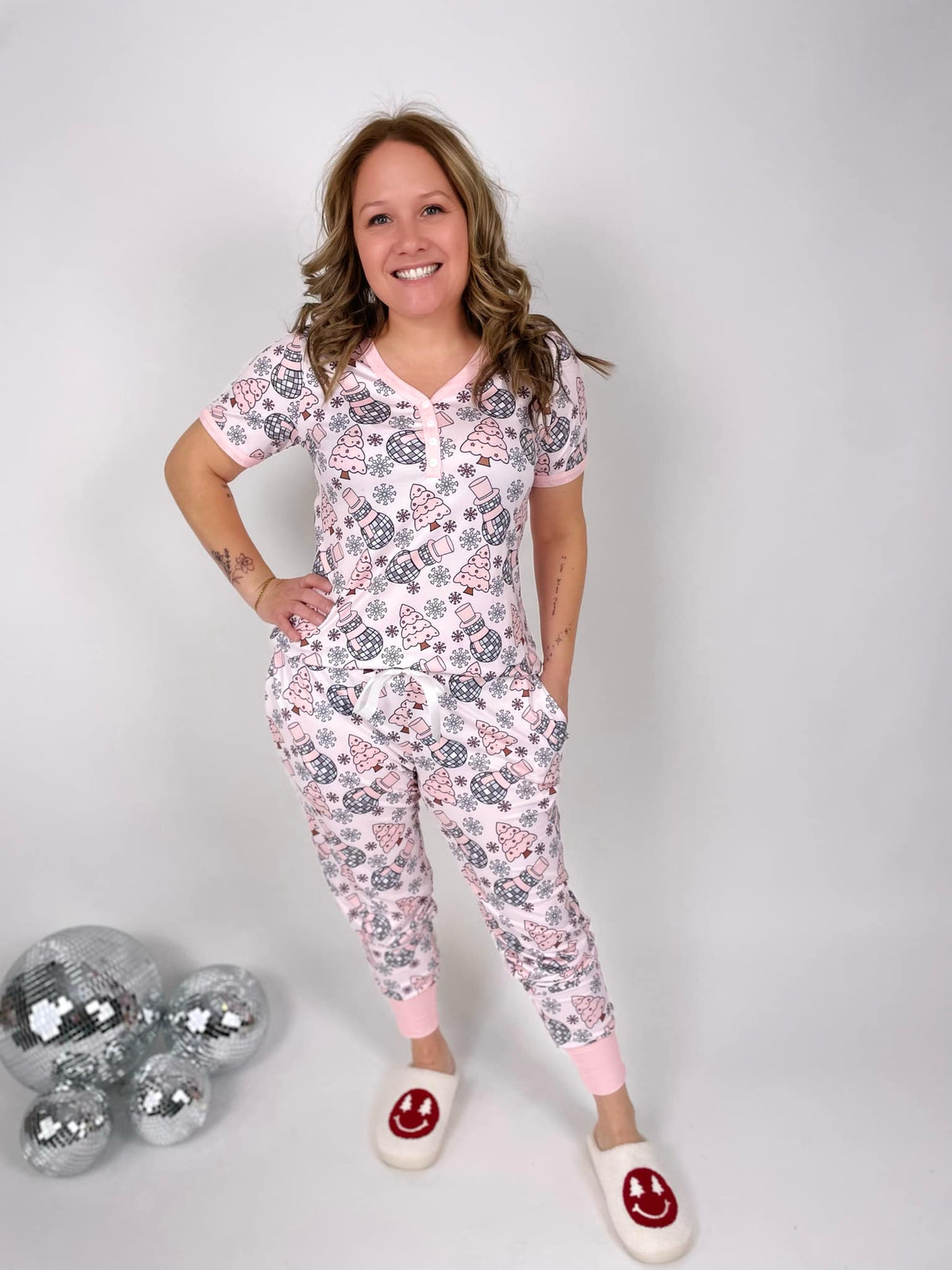 Pajama Set - Short Sleeve - Disco Snowman {S-3X} - KaraMarie