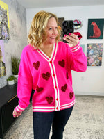 Sequin Patch Happy Hearts Cardigan {S/M-2X/3X} - KaraMarie