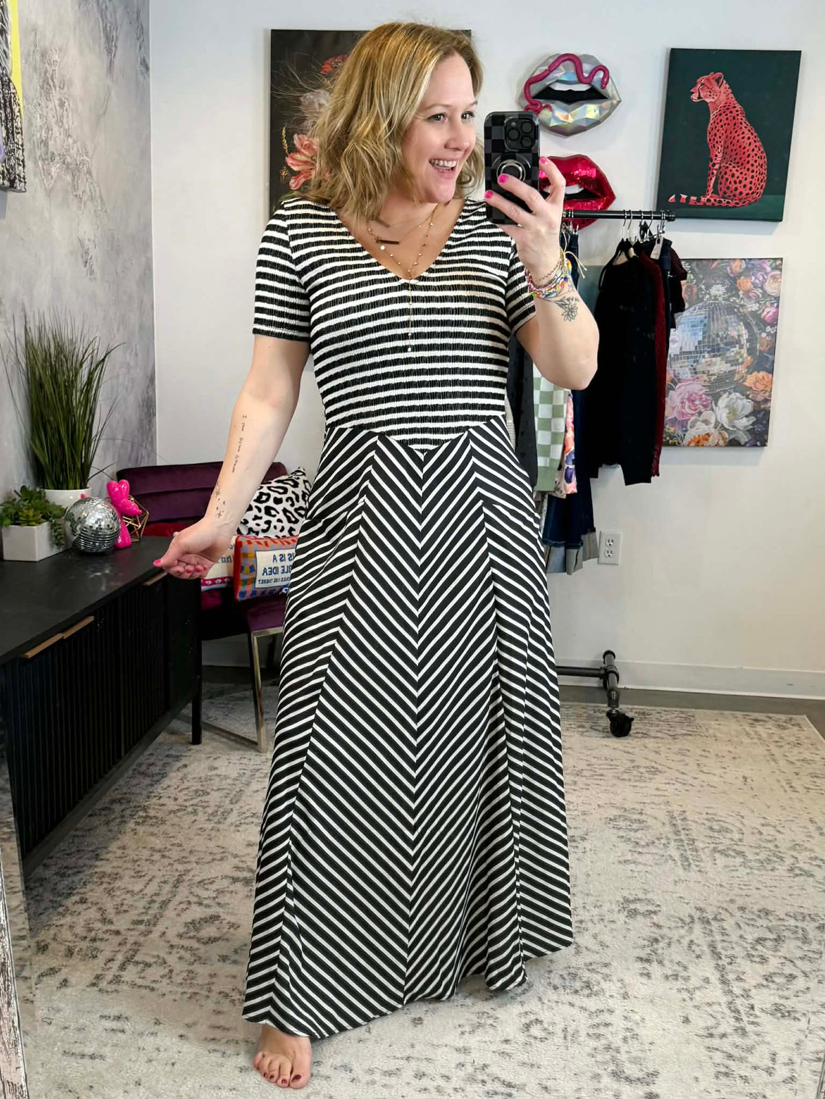 Blakeley Calista Stripe Dress - White/Black {XS-2X} - KaraMarie
