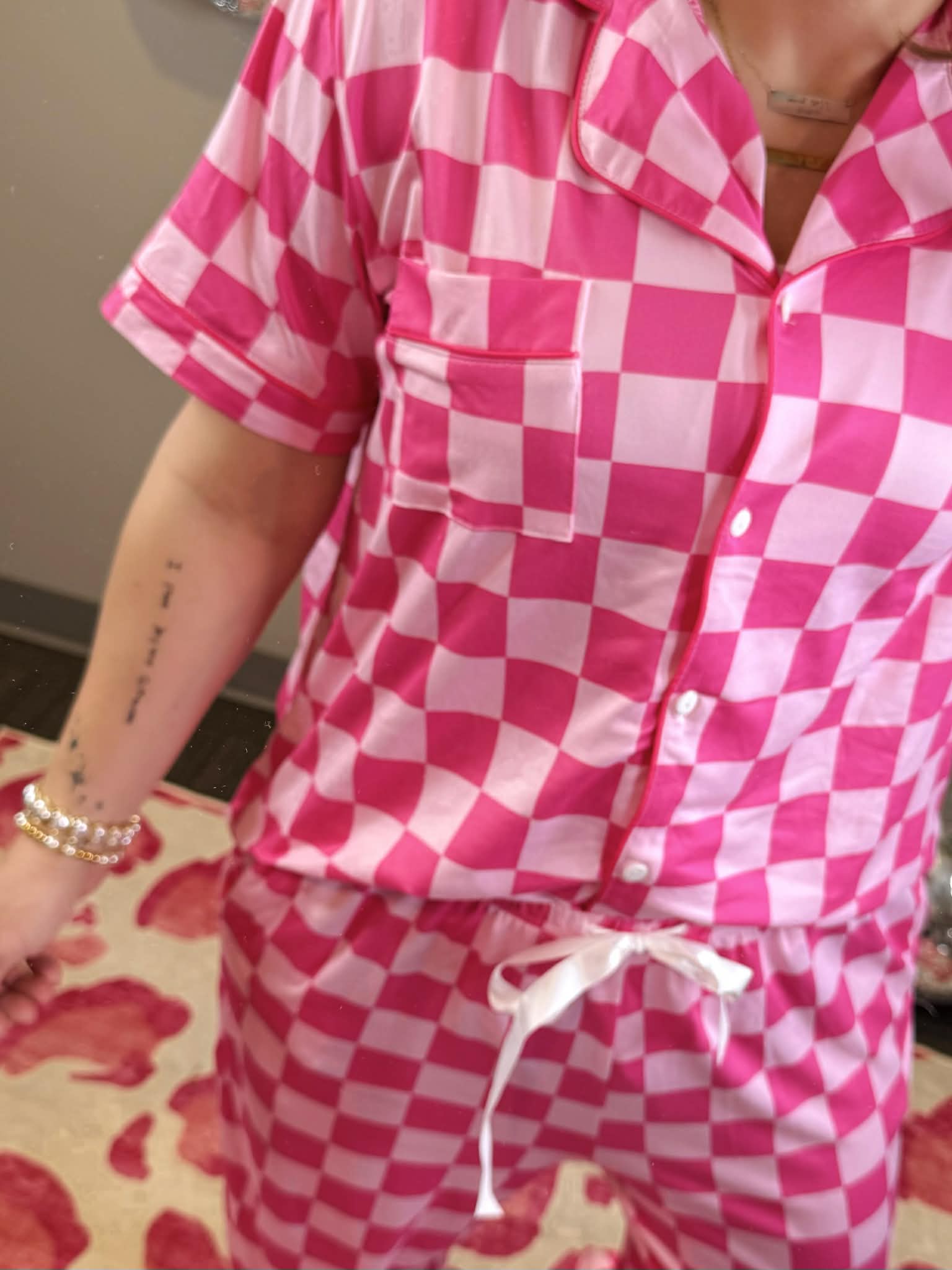 Pajama Set - Button Down - Pink Checker {S-3X} - KaraMarie