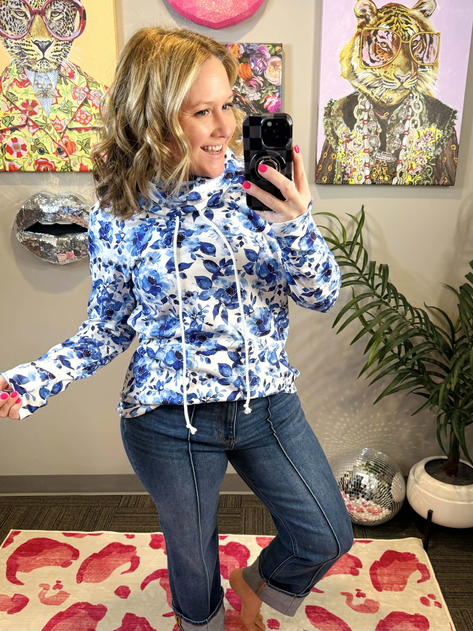 MM Soft Funnel Neck - Sapphire Floral {S-3X} - KaraMarie