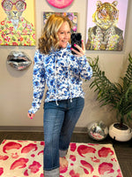MM Soft Funnel Neck - Sapphire Floral {S-3X} - KaraMarie