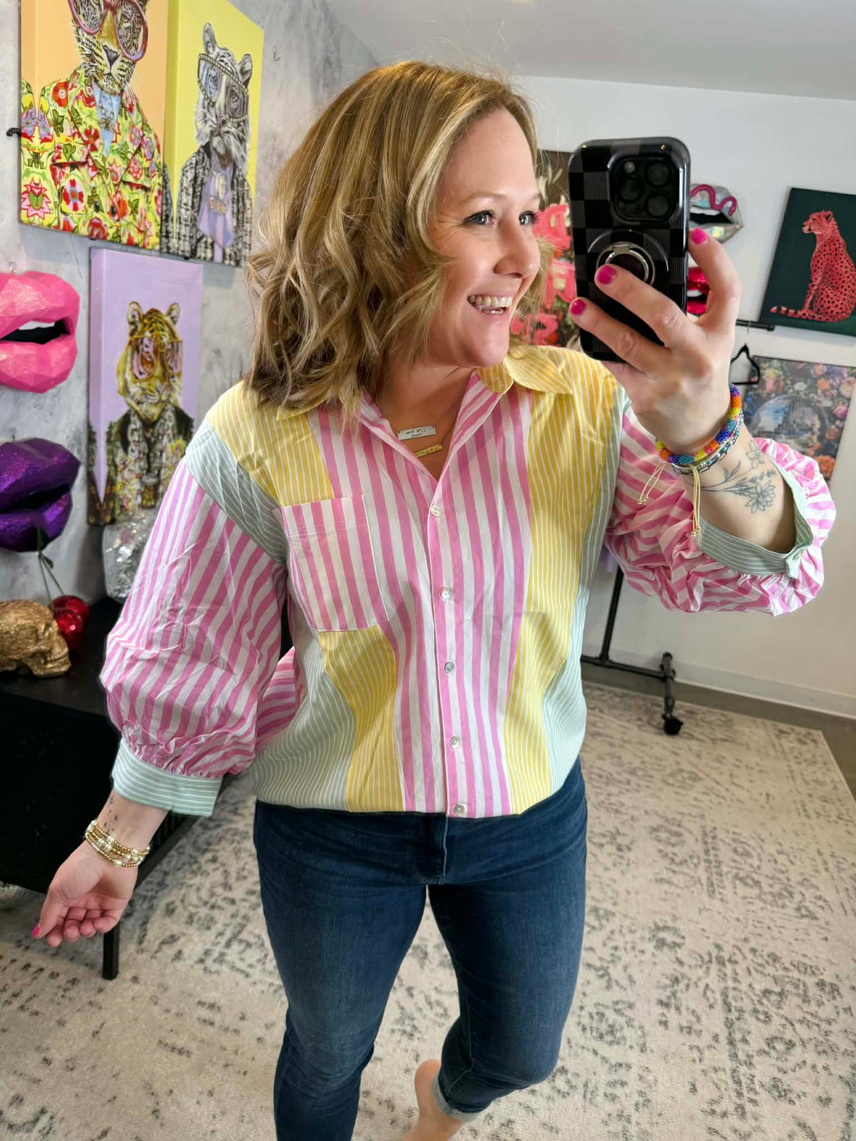 Pastel Horizon Puff Sleeve Blouse {S-2X} - KaraMarie