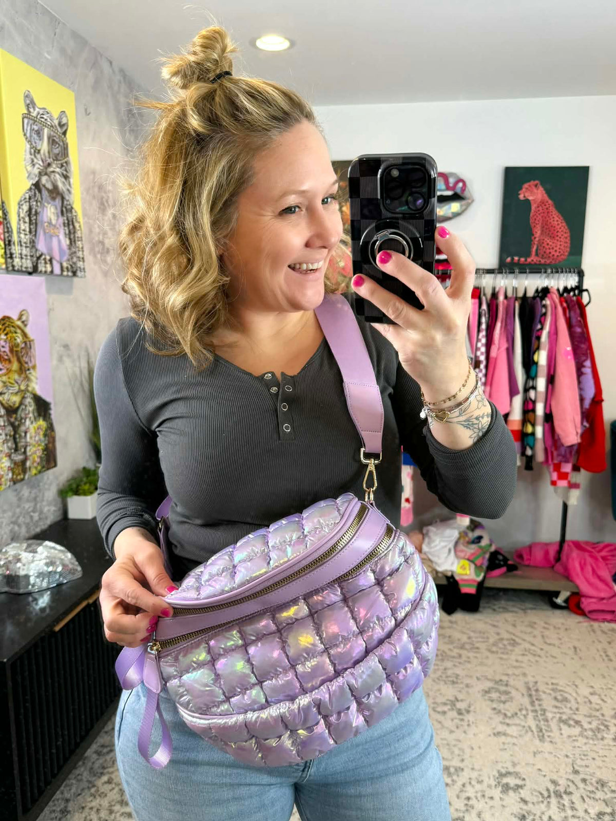 Iridescent Double Zipper Puffer Crossbody Bag {Multiple Colors!} - KaraMarie