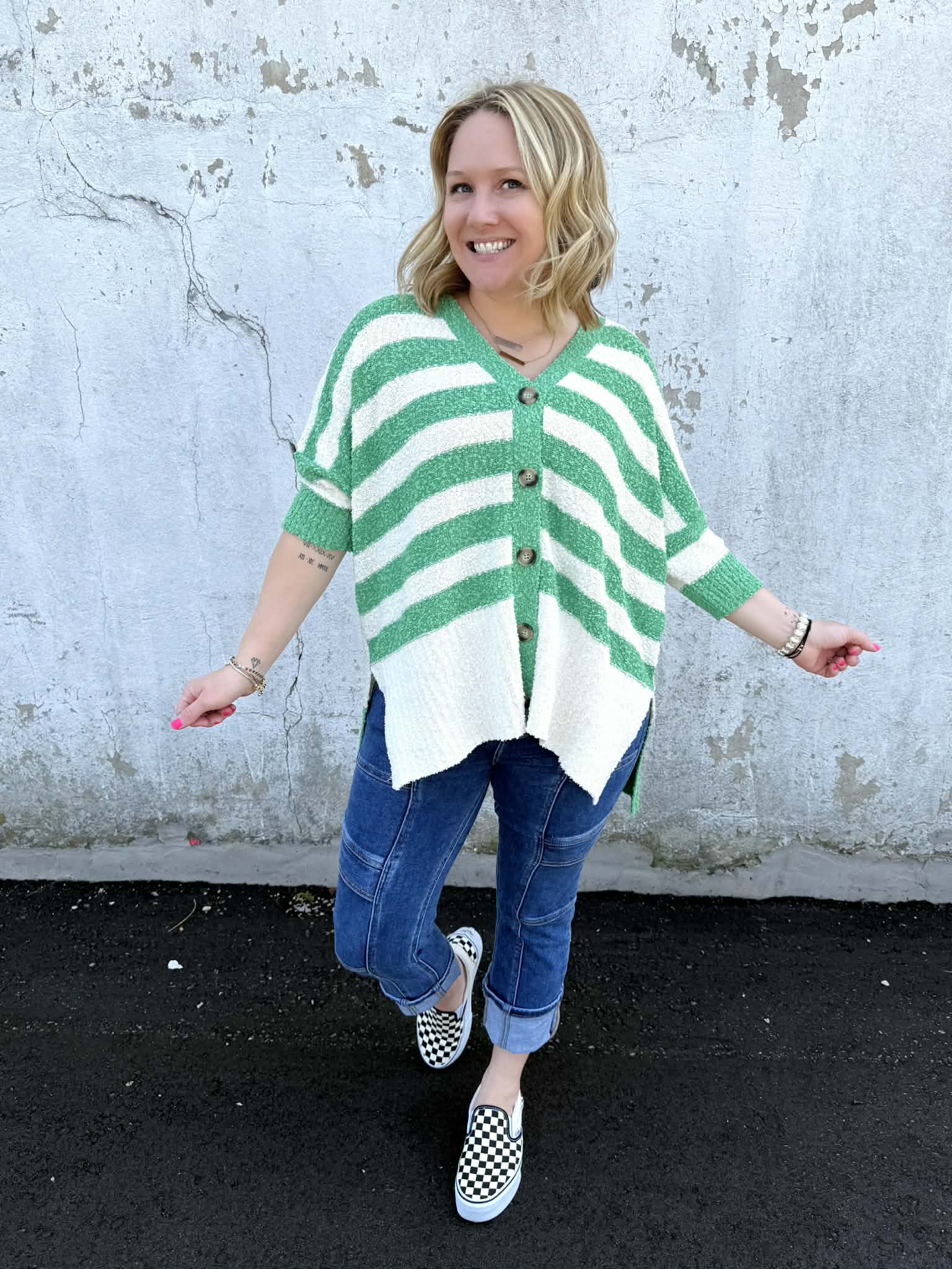 Layered Comfort Buttoned Cardigan in Green {S-L} - KaraMarie