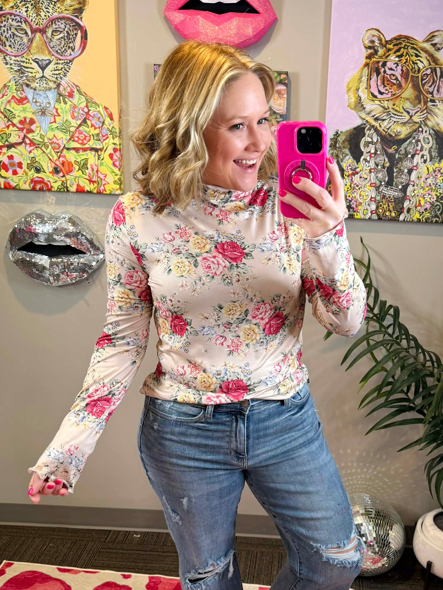 Frilled Floral Top {S-3X}