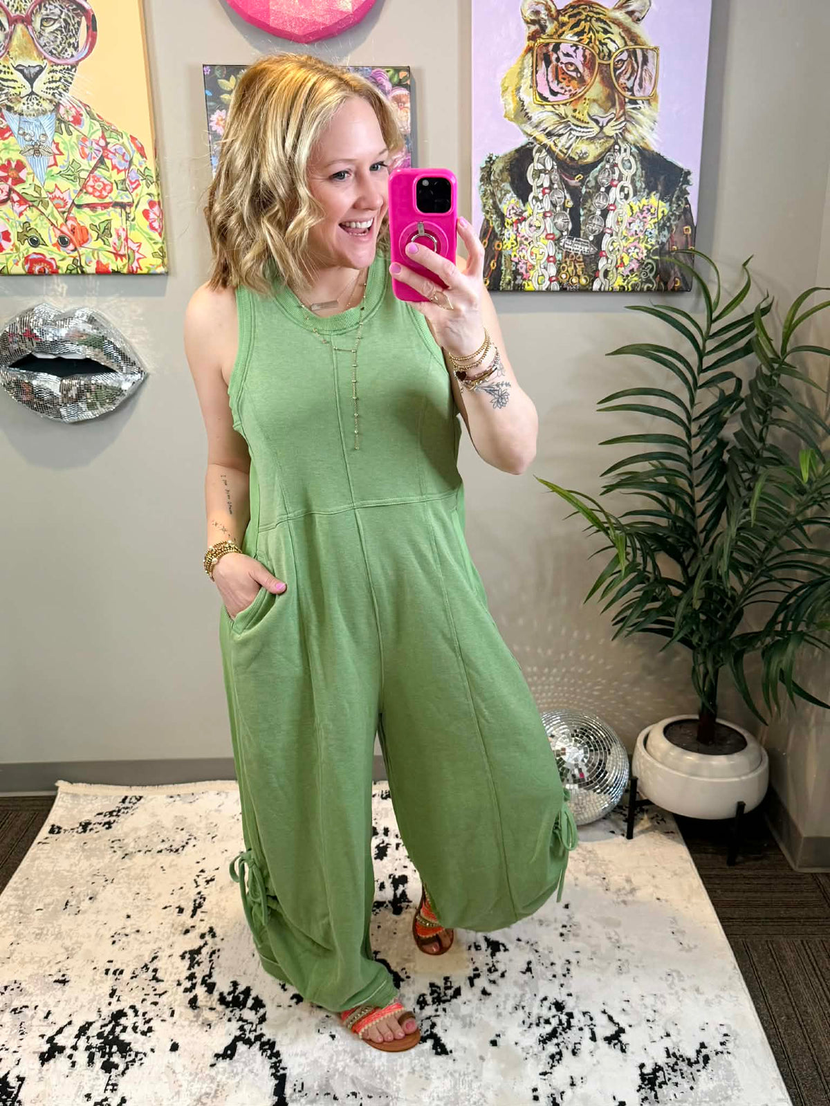 Stylish Ruched Detail Jumpsuit in Green {S-3X} - KaraMarie