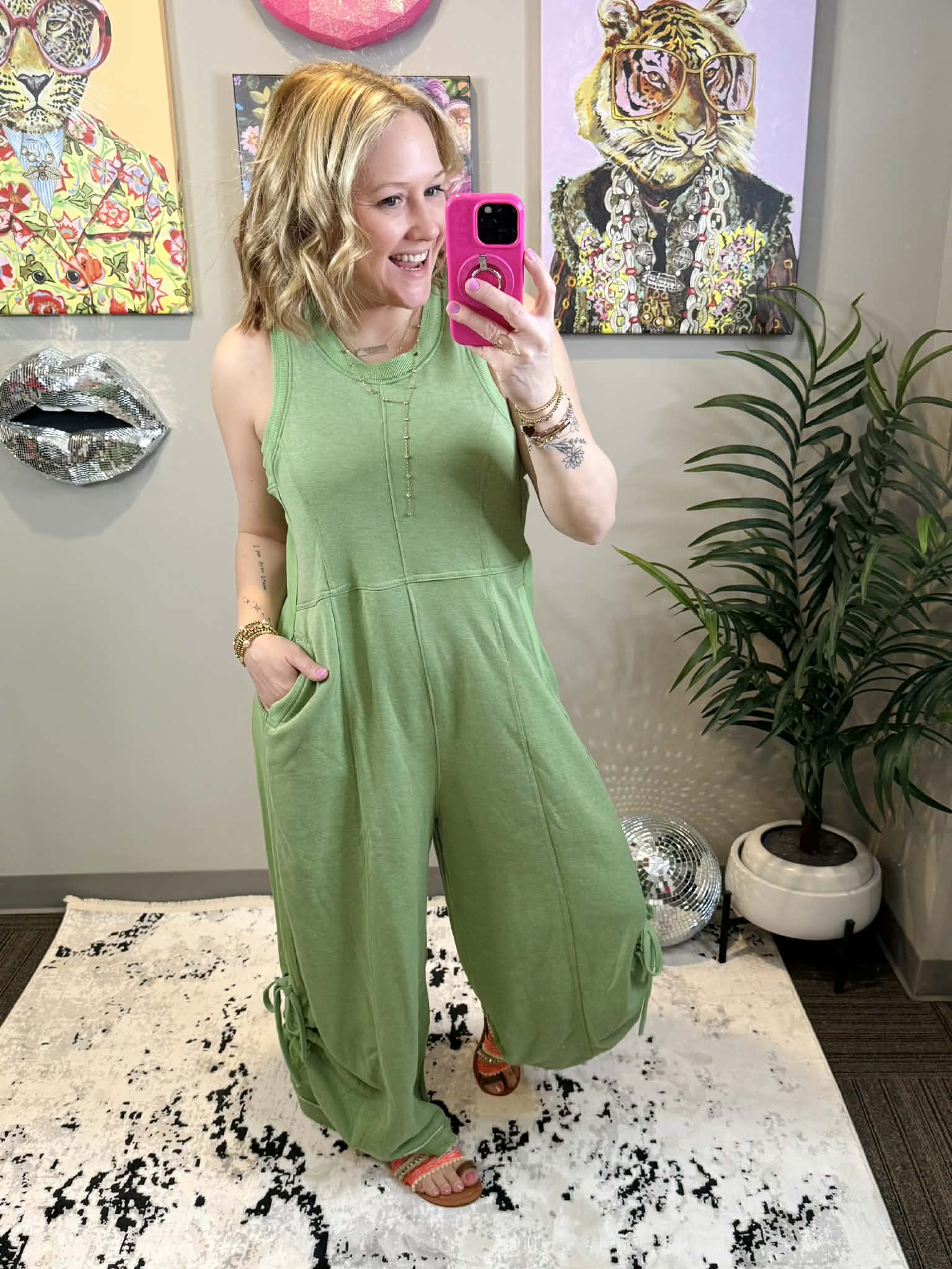 Stylish Ruched Detail Jumpsuit in Green {S-3X} - KaraMarie