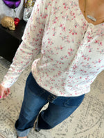 MM Button Snap Henley Top - Micro Pink Floral {S-3X} - KaraMarie