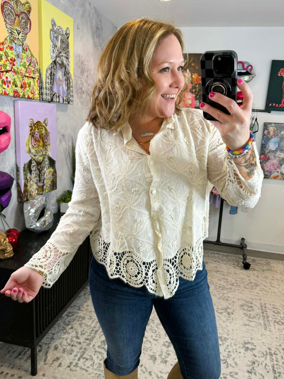 Embroidered Meadow Button-Down Top {S-3X} - KaraMarie