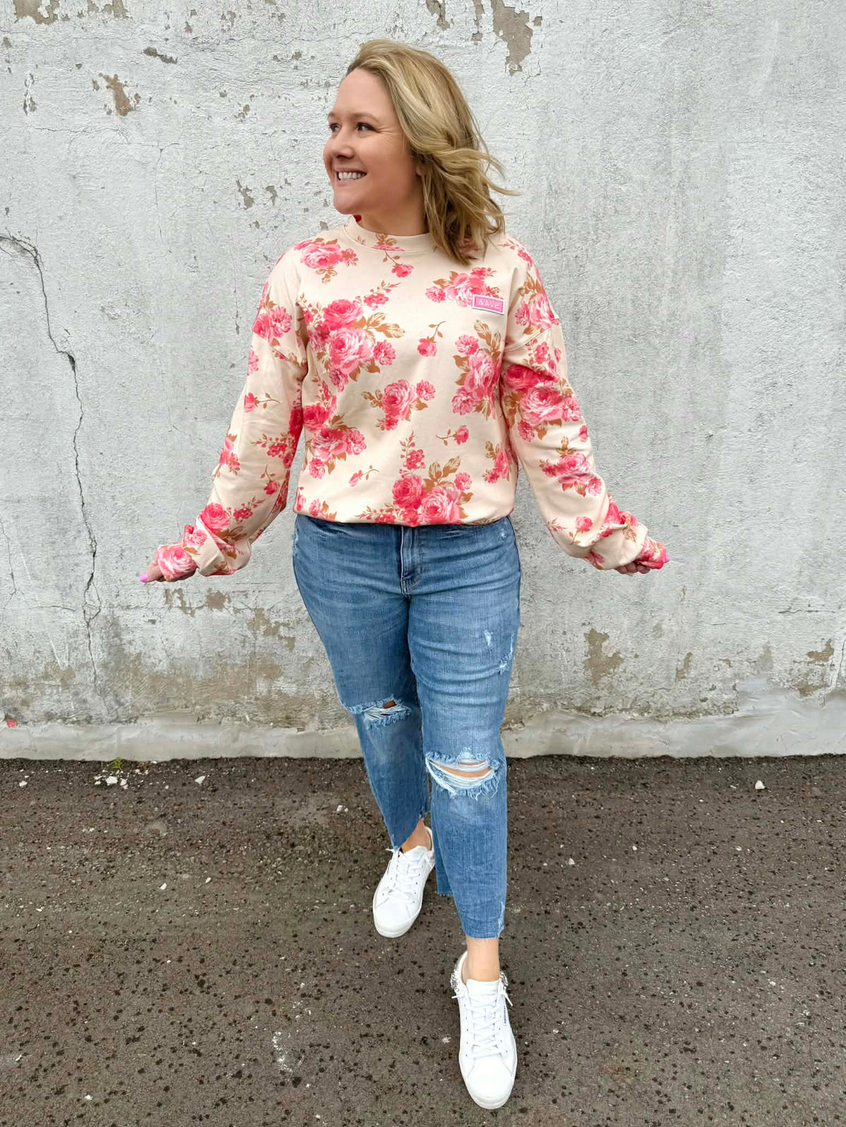 Ampersand University Side Slit Pullover - Petal Season {S-3X} - KaraMarie