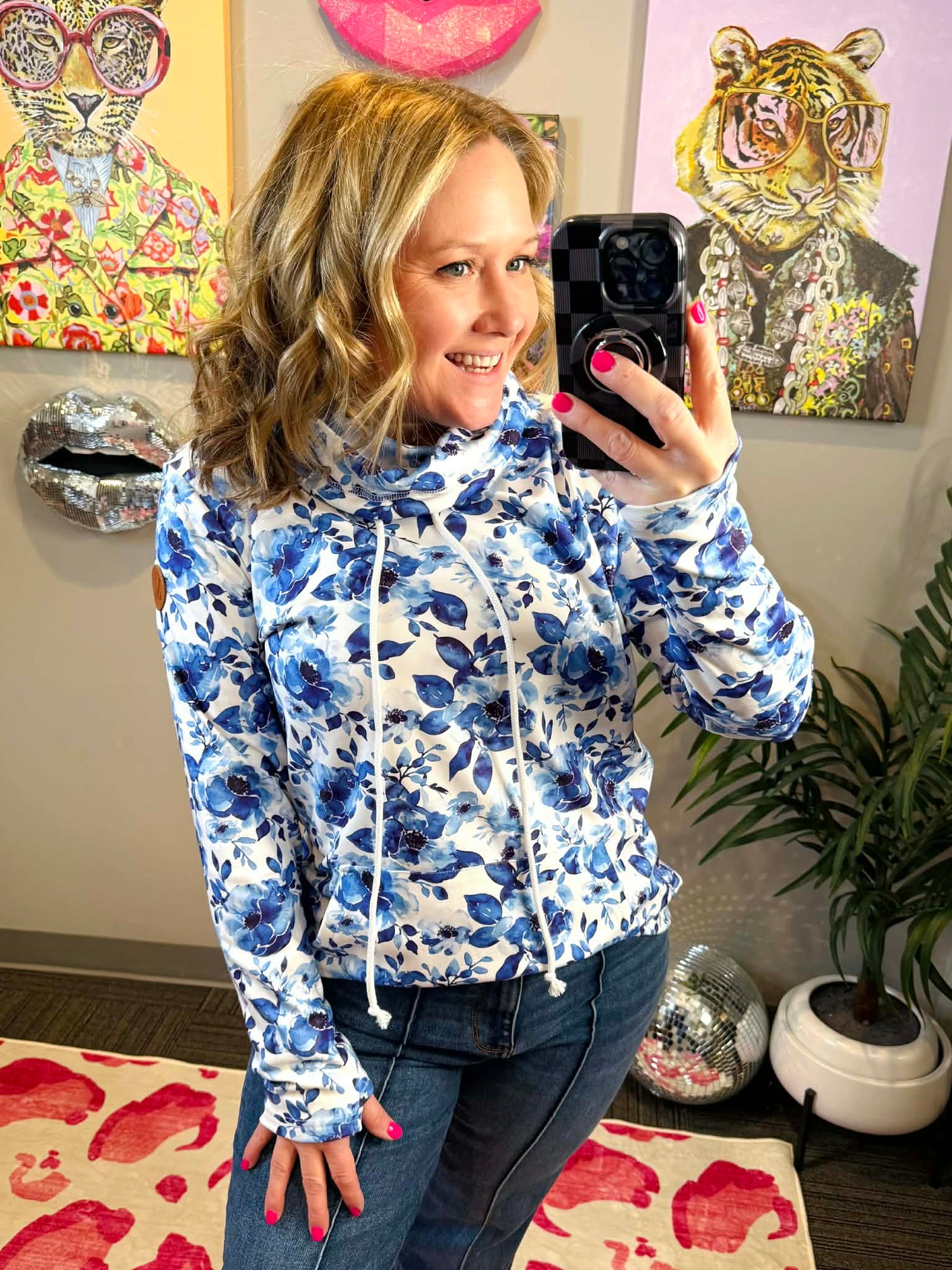 MM Soft Funnel Neck - Sapphire Floral {S-3X} - KaraMarie