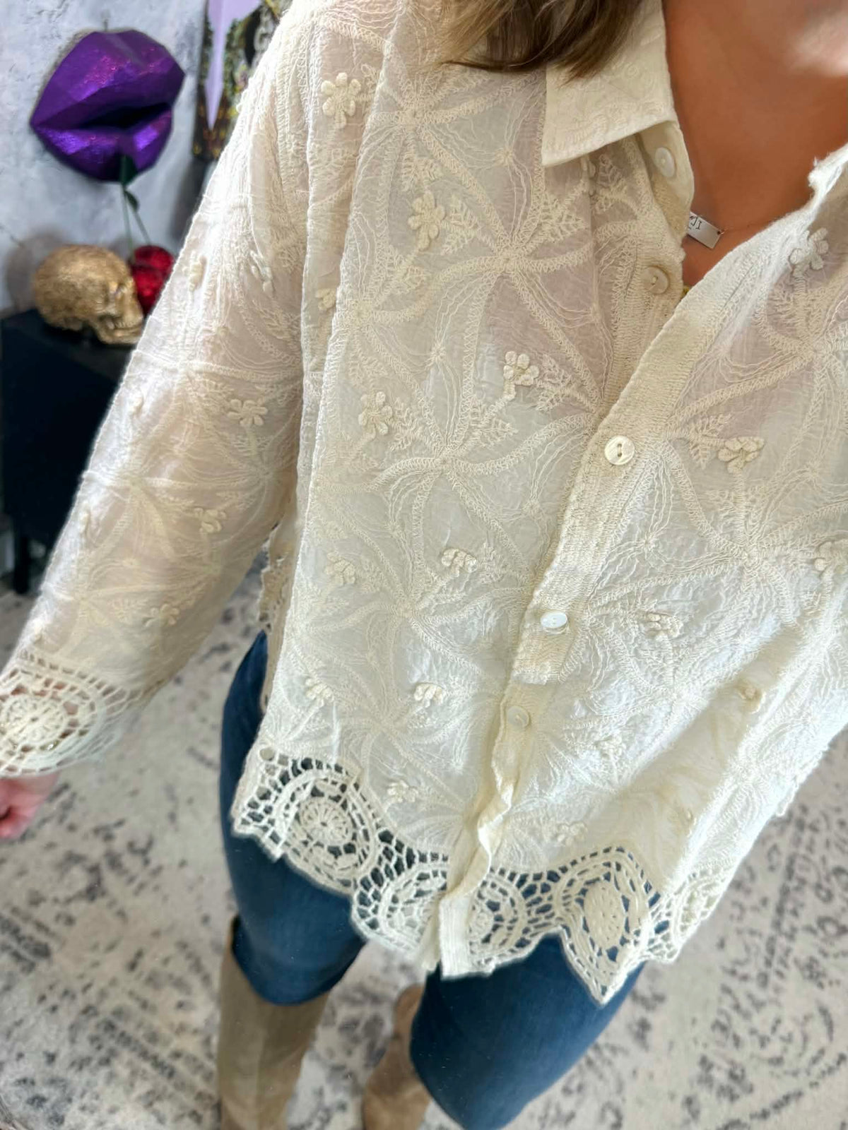 Embroidered Meadow Button-Down Top {S-3X} - KaraMarie