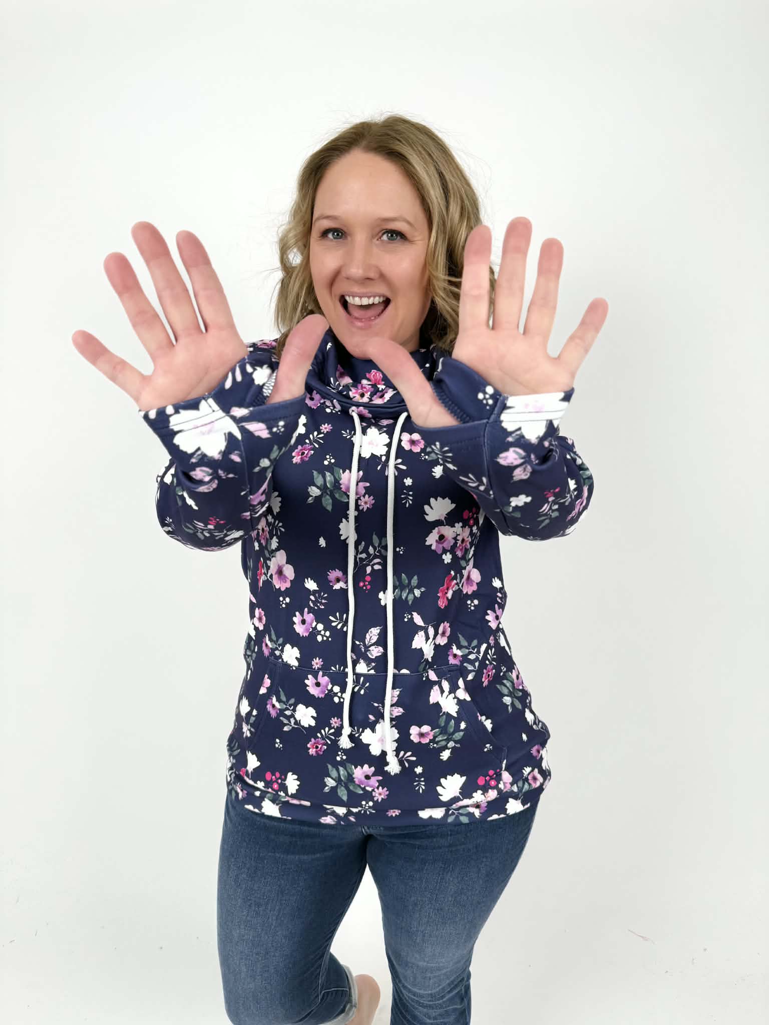 MM Soft Funnel Neck - Navy Floral {S-3X} - KaraMarie